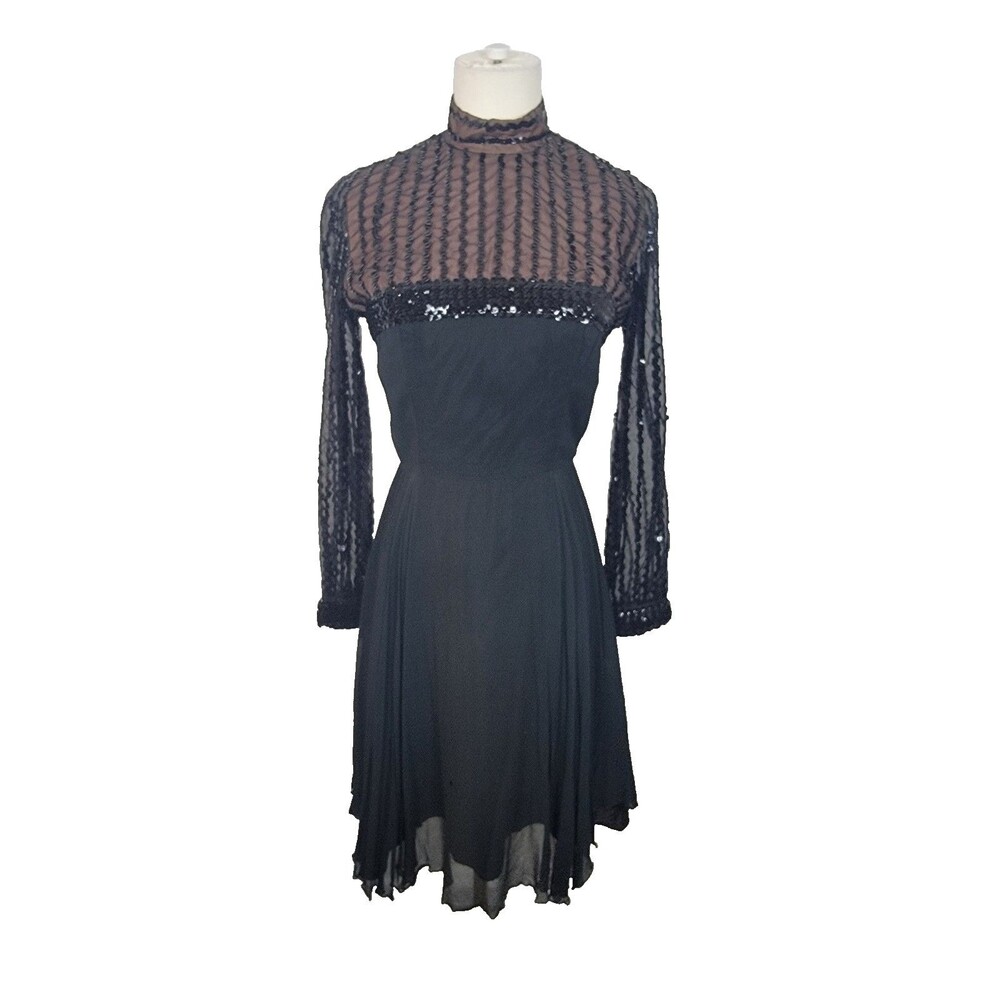 Vintage 50/60’s Sheer Black Pink Lilli Diamond California Illusion Dress Sz S